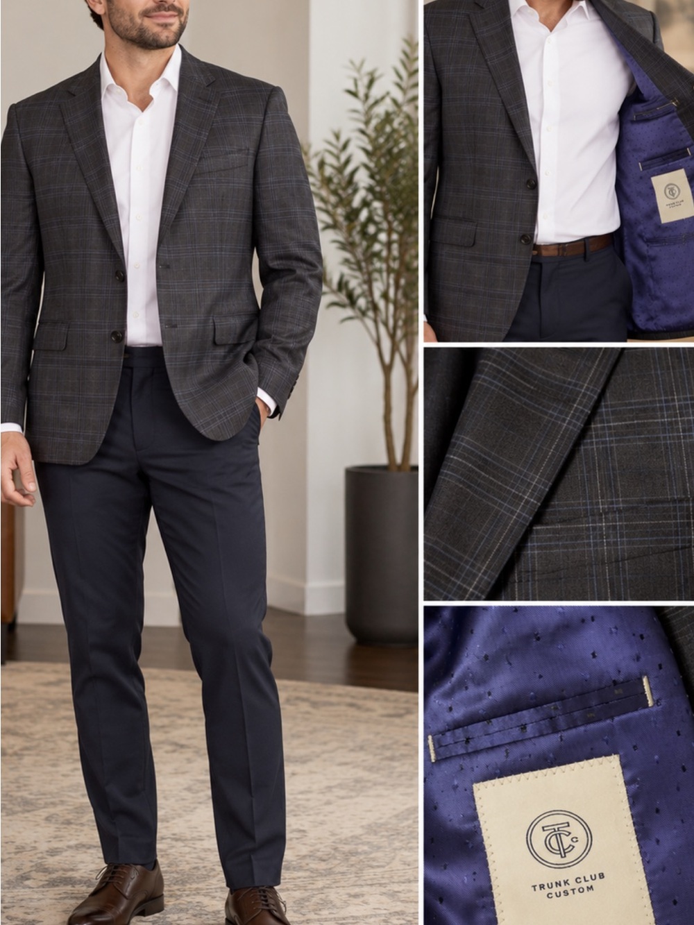Men's Charcoal Plaid Blazer - Trunk Club Made of wool and silk.